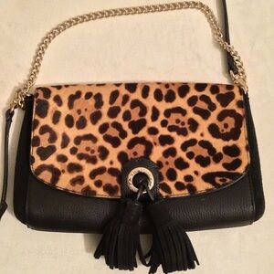 kate spade Leopard Print Flap Crossbody with Black Leather & Gold Chain